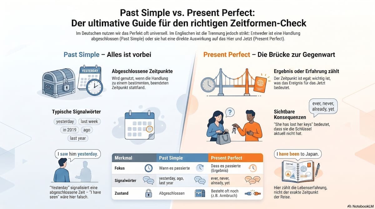 present perfect vs past simple für deutsche visuell erklärt